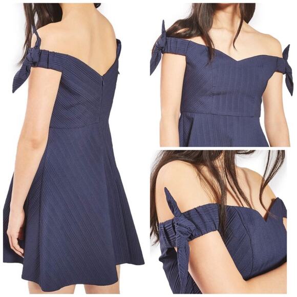 Topshop Bow off the Shoulder Blue Elegant Off the shoulder Dress Size 8 NEW - Picture 1 of 5
